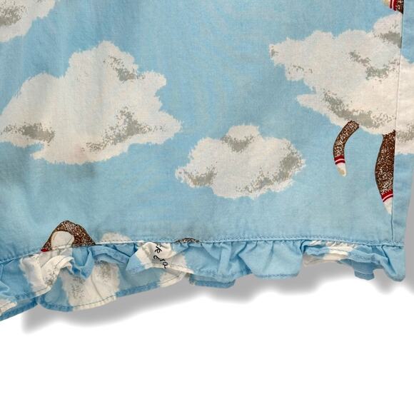 Nick & Nora Ruffle Sock Monkey Pajamas Set Women's Sz XL Blue Clouds 100% Cotton - Picture 8 of 12